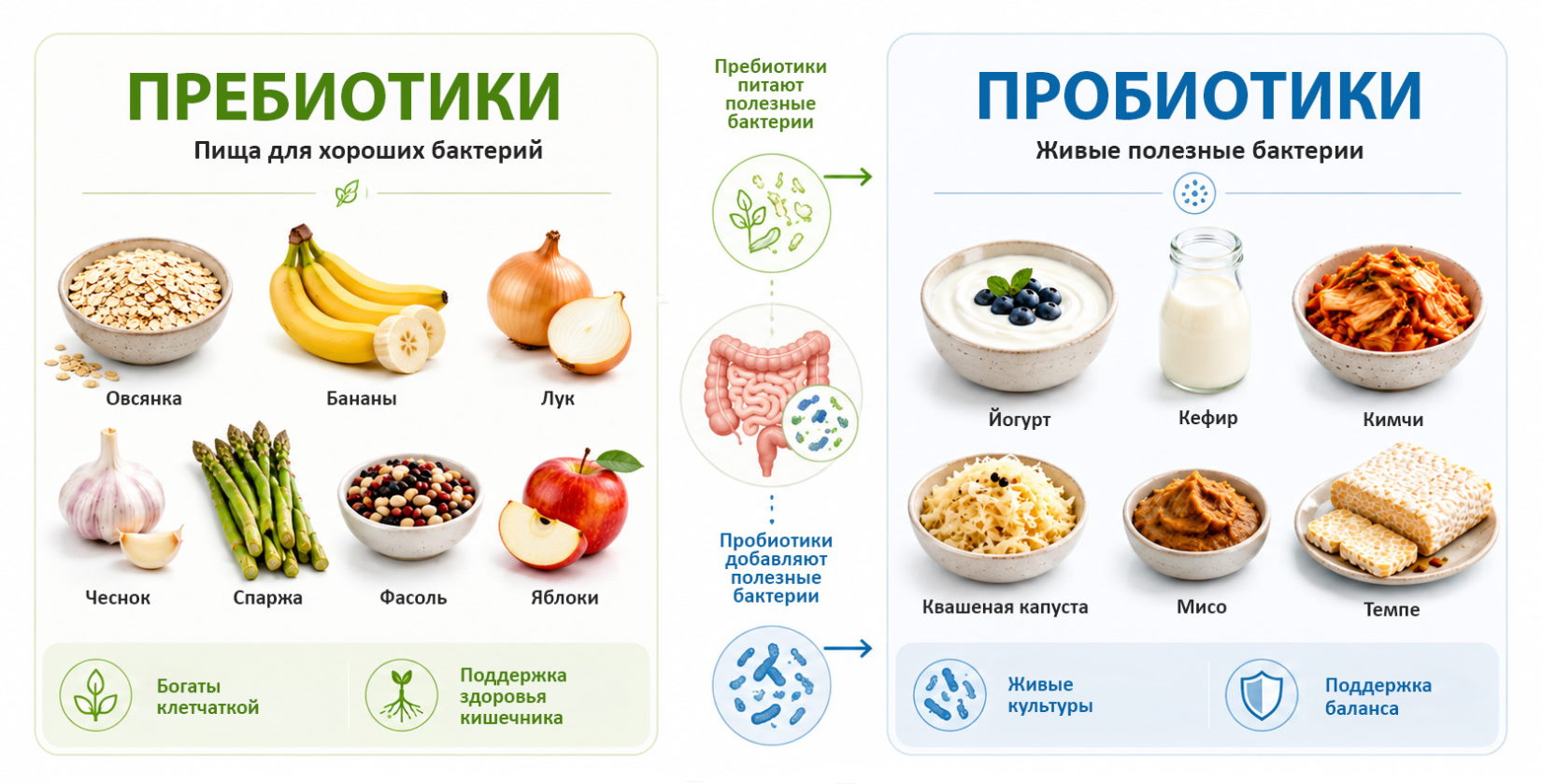 Разница между пребиотиками и пробиотиками
